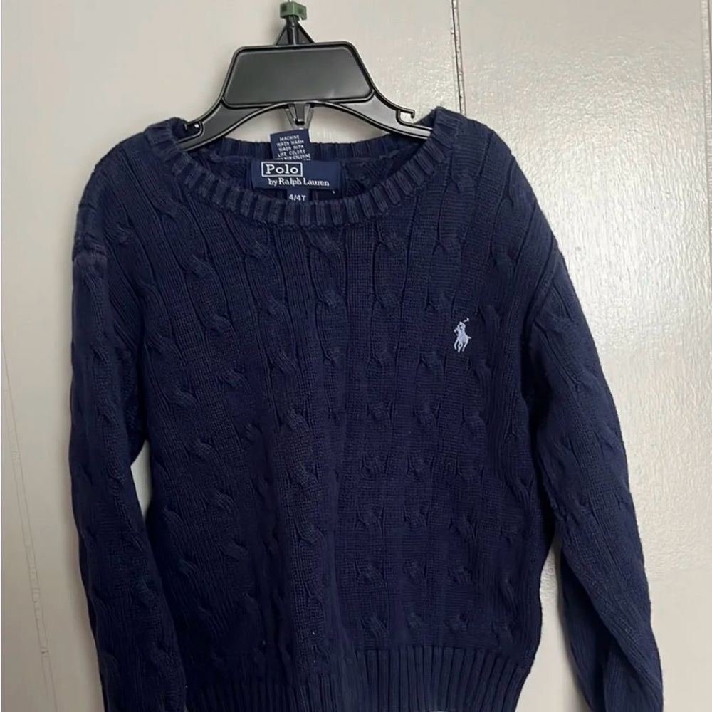Polo Ralph Lauren Navy Blue Cable Knit Crewneck Sweater - Size 4 / 4T